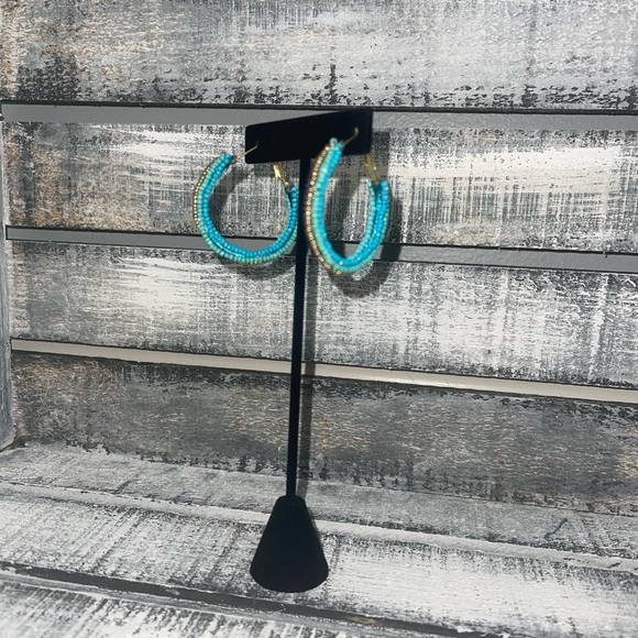 Seed Bead Hoop Statement Earrings - Picture 2 of 3